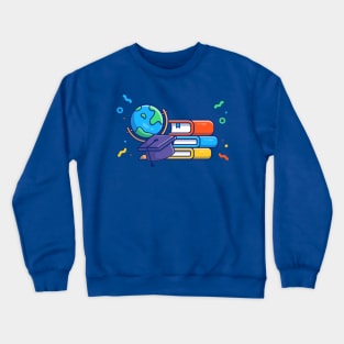 Globe, Graduation Hat And Books Cartoon Crewneck Sweatshirt